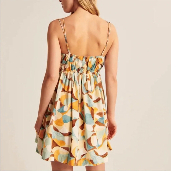 Abercrombie & Fitch Abstract Printed Dress Strappy Size Medium Brown Orange Blue - Picture 3 of 16